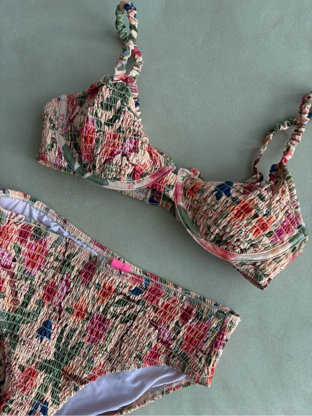 (SET) Farm Rio Smocked Floral Bikini Top and Matching Bottom